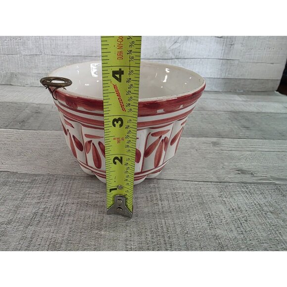 Vintage Bassano Italy Pottery Mixing Bowl Red & White Floral Design - Picture 6 of 7